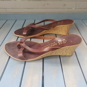 LISSOS Leather Wedge Sandals Brown - Size 6 (from Greece) Vintage